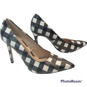 Zara black white gingham checkered print pointy toe heel stiletto